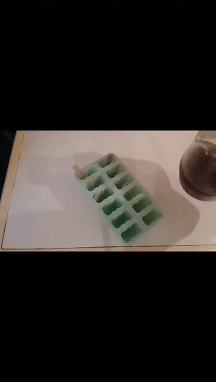 Ice lolly moulds filled and ready for the freezer.