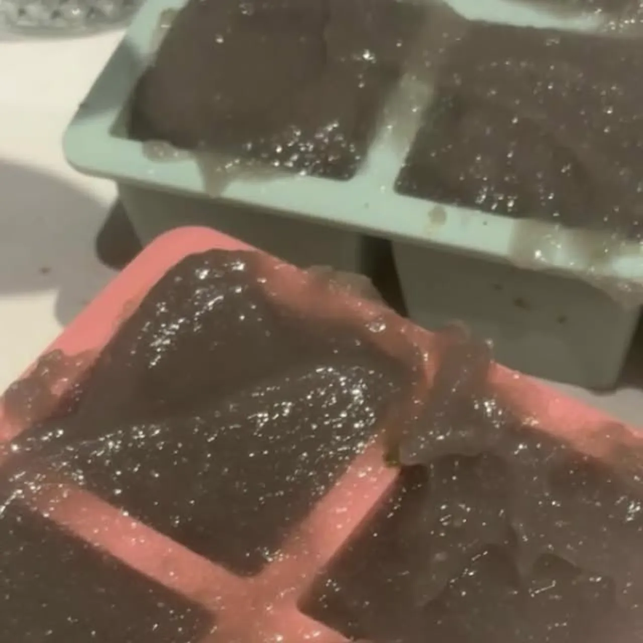 Sea moss gel set into silicone cube trays, ready for the freezer.